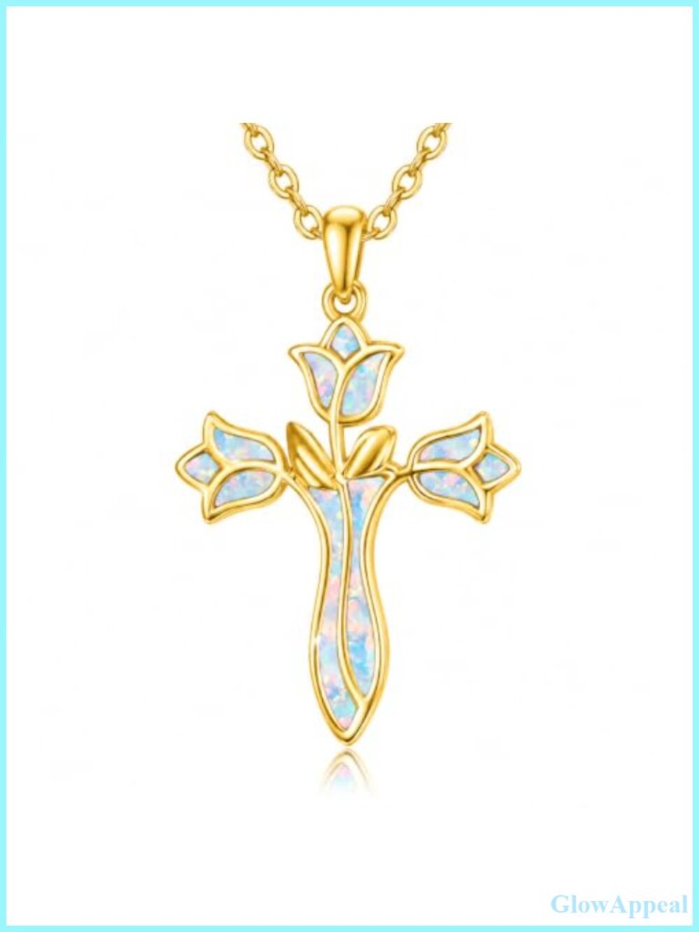 925 Sterling Silver Gold Plated Cross Necklace with White Opal Pendant 18+2 Inch